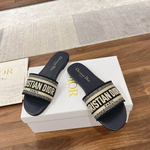 DIOR Dway Slide Deep Blue Embroidered Cotton - Picture 6 of 8